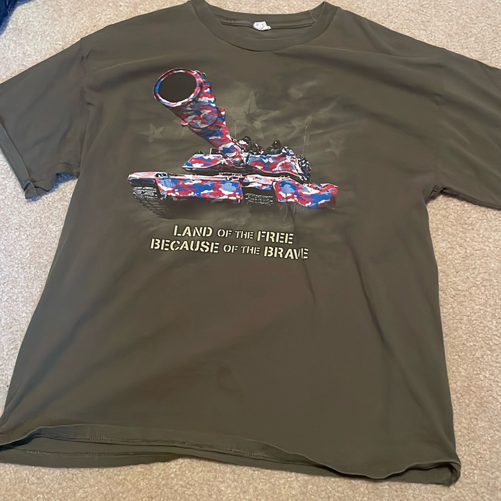 navy green men’s tee land of the free because of the brave military tee shirt